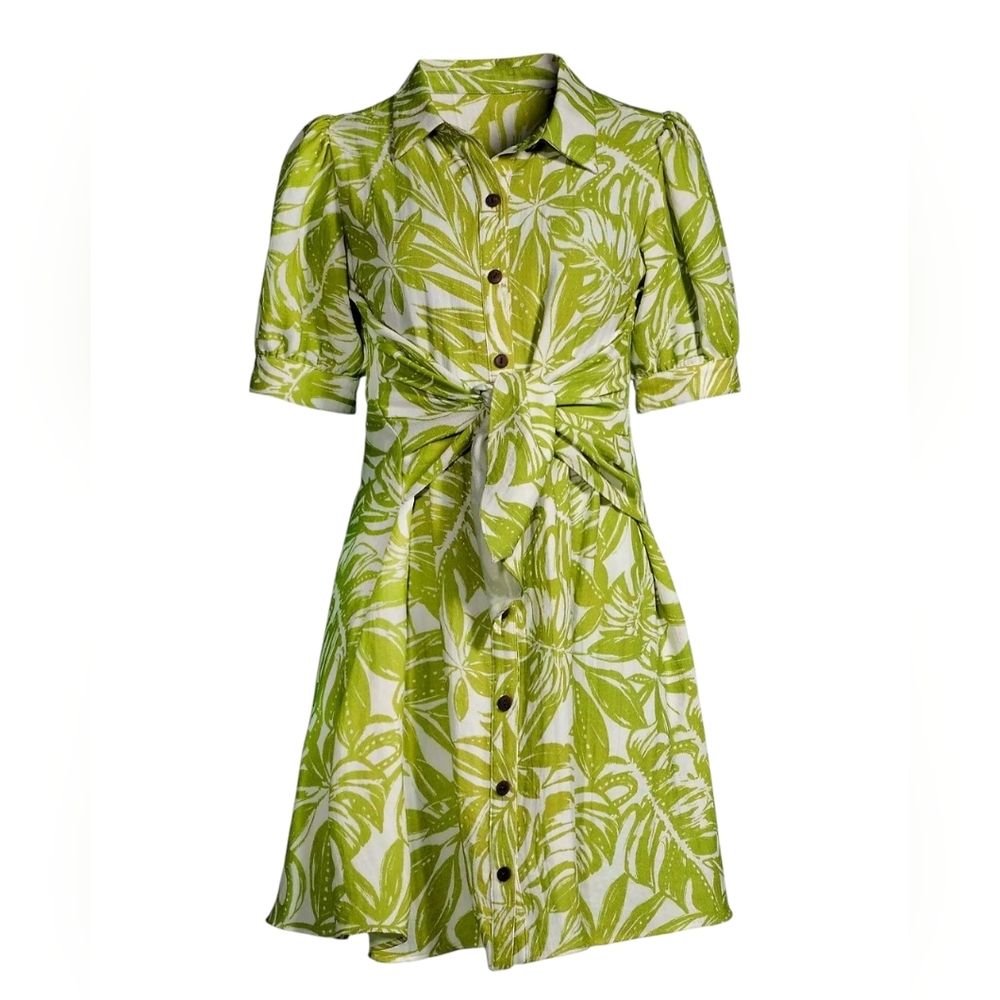 Rachel Parcell Women's‎ Large Puff Sleeve Tie Waist Shirt Summer Tropical Dress